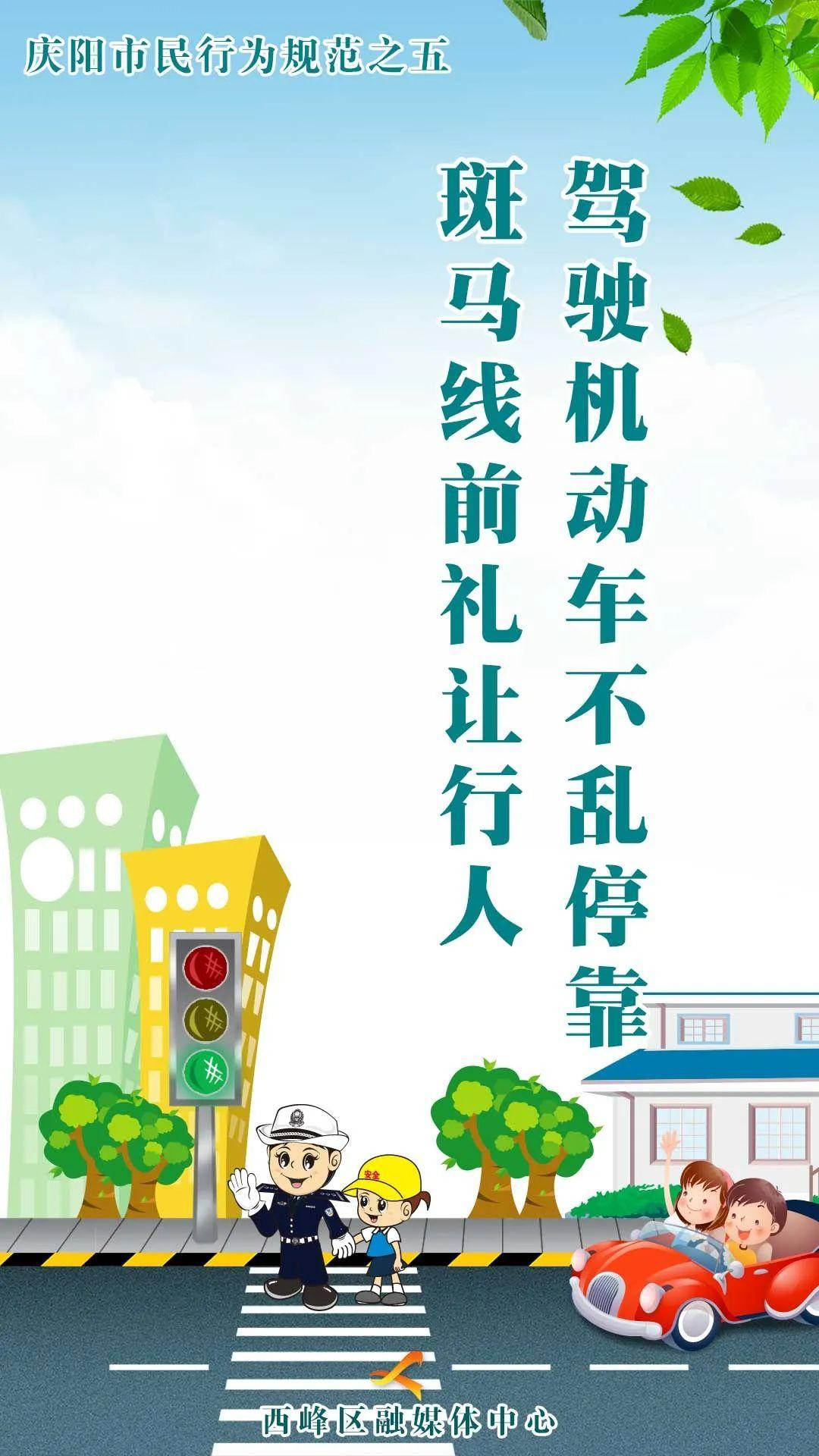 【海報】慶陽市民行為規范之五丨駕駛機動車不亂停靠 斑馬線前禮讓行人