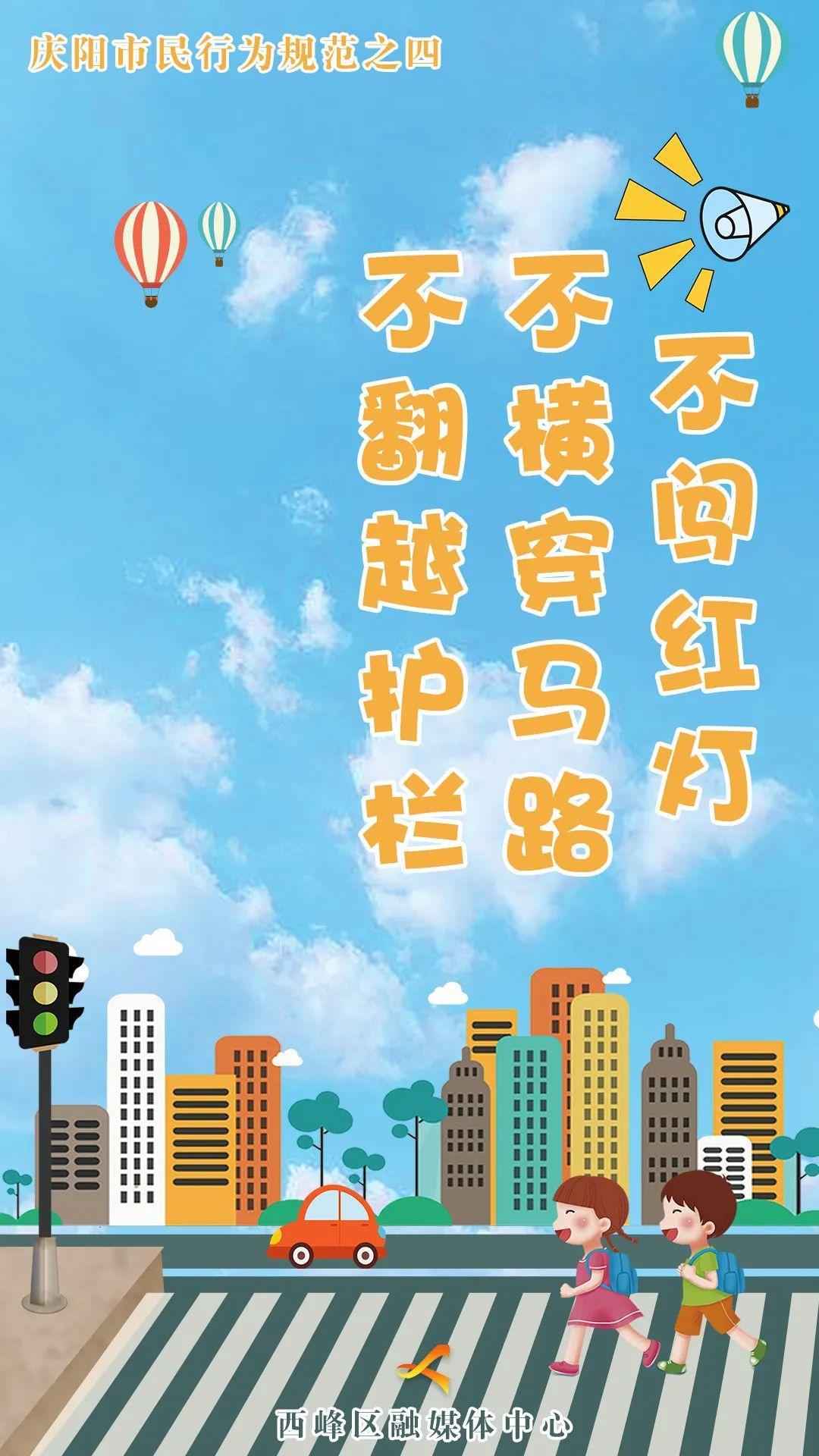 【海報】慶陽市民行為規范之四 | 不闖紅燈 不橫穿馬路 不翻越護欄