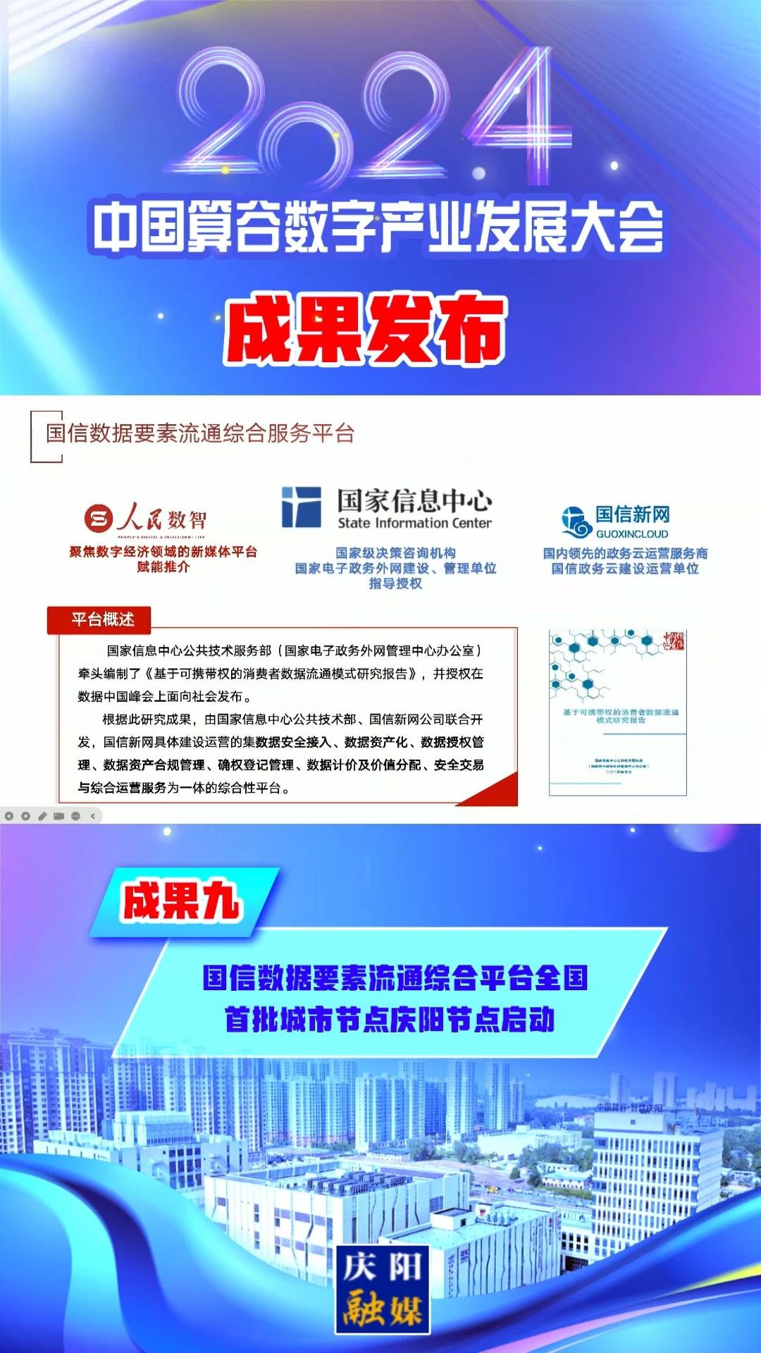 【V視】2024中國算谷數字產業發展大會成果九︱國信數據要素流通綜合平臺全國首批城市節點慶陽節點啟動