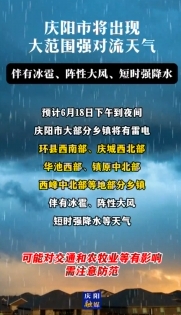 慶陽市將出現大范圍強對流天氣，伴有冰雹、陣性大風、短時強降水